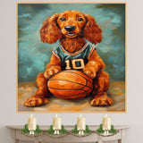 Irish Setter Puppy Basketball Wall Art Print 1.5 Inch Thick Canvas Sports Decor for Teen Bedroom Gift for Dog Owners Red Setter Artwork