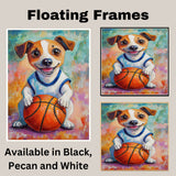 Jack Russell Terrier Basketball Wall Art Print 1.5 Inch Thick Canvas Sports Decor for Kids Playroom or Game Room Gift for Dog Owners