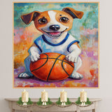Jack Russell Terrier Basketball Wall Art Print 1.5 Inch Thick Canvas Sports Decor for Kids Playroom or Game Room Gift for Dog Owners