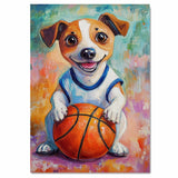 Jack Russell Terrier Basketball Wall Art Print 1.5 Inch Thick Canvas Sports Decor for Kids Playroom or Game Room Gift for Dog Owners