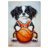 Japanese Chin Puppy Basketball Wall Art Print 1.5 Inch Thick Canvas Kids Room Decor for Playroom or Nursery Gift for Small Dog Lovers