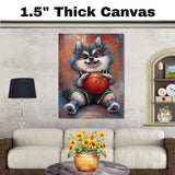 Keeshond Basketball Wall Art Print 1.5 Inch Thick Canvas Sports Decor for Kids Bedroom or Living Room Gift for Dog Owners