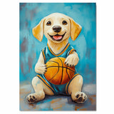 Labrador Retriever Puppy Basketball Wall Art Print 1.5 Inch Thick Canvas Sports Decor for Boys Bedroom or Playroom Gift for Lab Owners