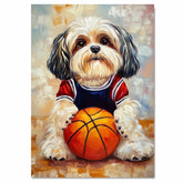 Lhasa Apso Basketball Wall Art Print 1.5 Inch Thick Canvas Sports Decor for Boys Playroom or Game Room Gift for Pet Dads Home Decoration