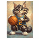 Maine Coon Cat Basketball Wall Art Print 1.5 Inch Thick Canvas Sports Decor for Kids Bedroom or Teen Room Gift for Cat Lovers