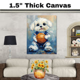 Maltese Puppy Basketball Wall Art Print 1.5 Inch Thick Canvas Sports Decor for Boys Playroom or Game Room Gift for Dog Lovers