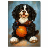 Newfoundland Dog Basketball Wall Art Print 1.5 Inch Thick Canvas Sports Decor for Teen Bedroom or Home Gift for Large Dog Lovers