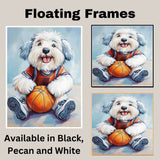 Old English Sheepdog Basketball Wall Art Print 1.5 Inch Thick Canvas Sports Decor for Teen Boys Bedroom or Dorm Gift for Dog Lovers