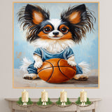 Papillon Basketball Wall Art Print 1.5 Inch Thick Canvas Sports Decor for Playroom or Game Room Gift for Dog Lovers Home Decoration