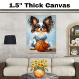 Papillon Basketball Wall Art Print 1.5 Inch Thick Canvas Sports Decor for Playroom or Game Room Gift for Dog Lovers Home Decoration