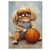 Pekingese Basketball Wall Art Print 1.5 Inch Thick Canvas Sports Decor for Mens Game Room or Man Cave Gift for Dog Owners