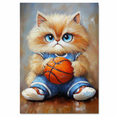 Persian Cat Basketball Wall Art Print 1.5 Inch Thick Canvas Sports Decor for Living Room Gift for Cat Lovers Home Decoration