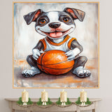 Pitbull Puppy Basketball Wall Art Print 1.5 Inch Thick Canvas Sports Decor for Boys Bedroom or Home Gym Gift for Dog Lovers