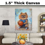 Pomeranian Basketball Wall Art Print 1.5 Inch Thick Canvas Sports Decor for Kids Playroom or Game Room Gift for Dog Lovers