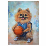 Pomeranian Basketball Wall Art Print 1.5 Inch Thick Canvas Sports Decor for Kids Playroom or Game Room Gift for Dog Lovers