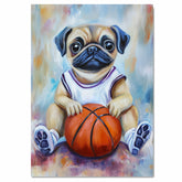 Pug Puppy Basketball Wall Art Print 1.5 Inch Thick Canvas Sports Decor for Kids Playroom or Game Room Gift for Dog Lovers