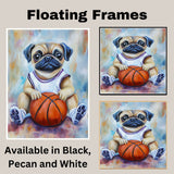 Pug Puppy Basketball Wall Art Print 1.5 Inch Thick Canvas Sports Decor for Kids Playroom or Game Room Gift for Dog Lovers