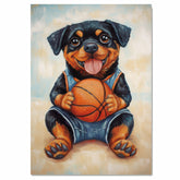 Rottweiler Basketball Wall Art Print 1.5 Inch Thick Canvas Sports Decor for Boys Bedroom or Home Gym Gift for Dog Lovers