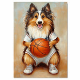 Rough Collie Basketball Wall Art Print 1.5 Inch Thick Canvas Sports Decor for Boys Bedroom or Teen Space Gift for Dog Lovers