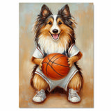 Rough Collie Basketball Wall Art Print 1.5 Inch Thick Canvas Sports Decor for Boys Bedroom or Teen Space Gift for Dog Lovers