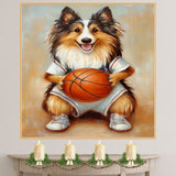Rough Collie Basketball Wall Art Print 1.5 Inch Thick Canvas Sports Decor for Boys Bedroom or Teen Space Gift for Dog Lovers