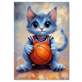 Russian Blue Cat Basketball Wall Art Canvas Print 1.5 Inch Thick Sports Decor for Bedroom Grey Short Haired Cat Artwork