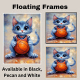 Russian Blue Cat Basketball Wall Art Canvas Print 1.5 Inch Thick Sports Decor for Bedroom Grey Short Haired Cat Artwork