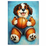 Saint Bernard Basketball Wall Art Print 1.5 Inch Thick Canvas Sports Decor for Boys Bedroom Home Decoration Gift for Dog Lovers