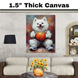 Samoyed Basketball Wall Art Print 1.5 Inch Thick Canvas Sports Decor for Boys Playroom or Game Room Gift for Dog Lovers