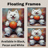 Samoyed Basketball Wall Art Print 1.5 Inch Thick Canvas Sports Decor for Boys Playroom or Game Room Gift for Dog Lovers