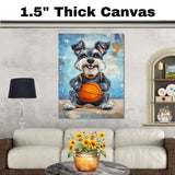 Schnauzer Basketball Wall Art Print 1.5 Inch Thick Canvas Sports Decor for Boys Bedroom or Home Entryway Gift for Dog Lovers