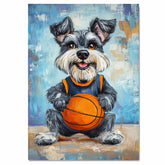 Schnauzer Basketball Wall Art Print 1.5 Inch Thick Canvas Sports Decor for Boys Bedroom or Home Entryway Gift for Dog Lovers