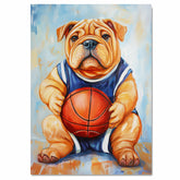 Shar Pei Dog Basketball Wall Art Print 1.5 Inch Thick Canvas Sports Decor for Boys Game Room Gift for Dog Owners