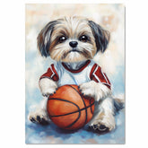 Shih Tzu Basketball Wall Art Print 1.5 Inch Thick Canvas Sports Decor for Kids Playroom or Game Room Gift for Dog Lovers