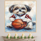 Shih Tzu Basketball Wall Art Print 1.5 Inch Thick Canvas Sports Decor for Kids Playroom or Game Room Gift for Dog Lovers