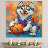 Siberian Husky Basketball Wall Art Print 1.5 Inch Thick Canvas Sports Decor for Boys Bedroom or Home Gym Gift for Dog Lovers