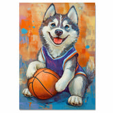 Siberian Husky Basketball Wall Art Print 1.5 Inch Thick Canvas Sports Decor for Boys Bedroom or Home Gym Gift for Dog Lovers