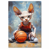 Sphynx Cat Basketball Wall Art Print 1.5 Inch Thick Canvas Sports Decor for Bedroom or Game Room Gift for Cat Lovers