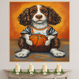 Springer Spaniel Basketball Wall Art Print 1.5 Inch Thick Canvas Sports Decor for Boys Bedroom or Playroom Gift for Dog Lovers