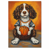 Springer Spaniel Basketball Wall Art Print 1.5 Inch Thick Canvas Sports Decor for Boys Bedroom or Playroom Gift for Dog Lovers