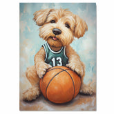 Wheaten Terrier Basketball Wall Art Print 1.5 Inch Thick Canvas Sports Decor for Boys Playroom or Game Room Gift for Dog Lovers