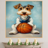 Wire Fox Terrier Basketball Wall Art Print 1.5 Inch Thick Canvas Sports Decor for Boys Playroom or Game Room Gift for Dog Lovers