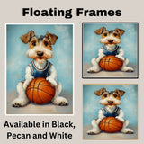 Wire Fox Terrier Basketball Wall Art Print 1.5 Inch Thick Canvas Sports Decor for Boys Playroom or Game Room Gift for Dog Lovers