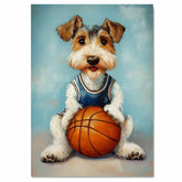 Wire Fox Terrier Basketball Wall Art Print 1.5 Inch Thick Canvas Sports Decor for Boys Playroom or Game Room Gift for Dog Lovers