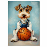 Wire Fox Terrier Basketball Wall Art Print 1.5 Inch Thick Canvas Sports Decor for Boys Playroom or Game Room Gift for Dog Lovers