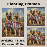 Patriotic German Shepherd Pair in Stars and Stripes Outfits – Americana Dog Wall Art for July 4th on Ready to Hang 1.5" Thick Canvas Wrap, Floating Framed Canvas, Flat Rolled Canvas