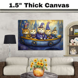 Whimsical Wizard Cats Riding Fantasy Boat In Magical Kingdom Artwork For Cat Lovers And Storybook Inspired Spaces on Ready to Hang 1.5" Thick Canvas Wrap, Floating Framed Canvas, Flat Rolled Canvas