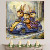 Whimsical Dogs Soaring Through The Sky In Flying Vintage Car Fantasy Artwork For Animal Lovers And Dreamy Spaces on Ready to Hang 1.5" Thick Canvas Wrap, Floating Framed Canvas, Flat Rolled Canvas