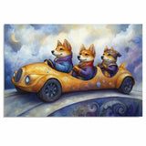 Dogs Flying In Colorful Steampunk Airship Through Dreamy Skies Fantasy Adventure Artwork For Animal Lovers on Ready to Hang 1.5" Thick Canvas Wrap, Floating Framed Canvas, Flat Rolled Canvas