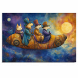 Whimsical Dogs Traveling Through Starry Sky In Fantasy Rocket Ship Artwork For Dog Lovers And Dreamy Spaces on Ready to Hang 1.5" Thick Canvas Wrap, Floating Framed Canvas, Flat Rolled Canvas